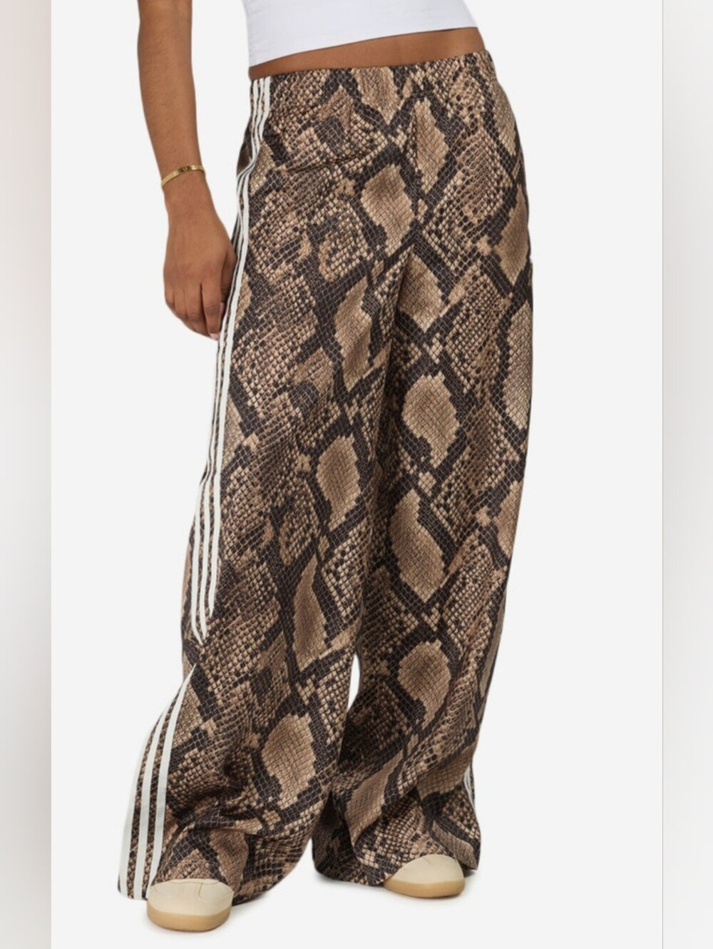 Adidas Womwn Brown Snake Print Pant with Side Stripes